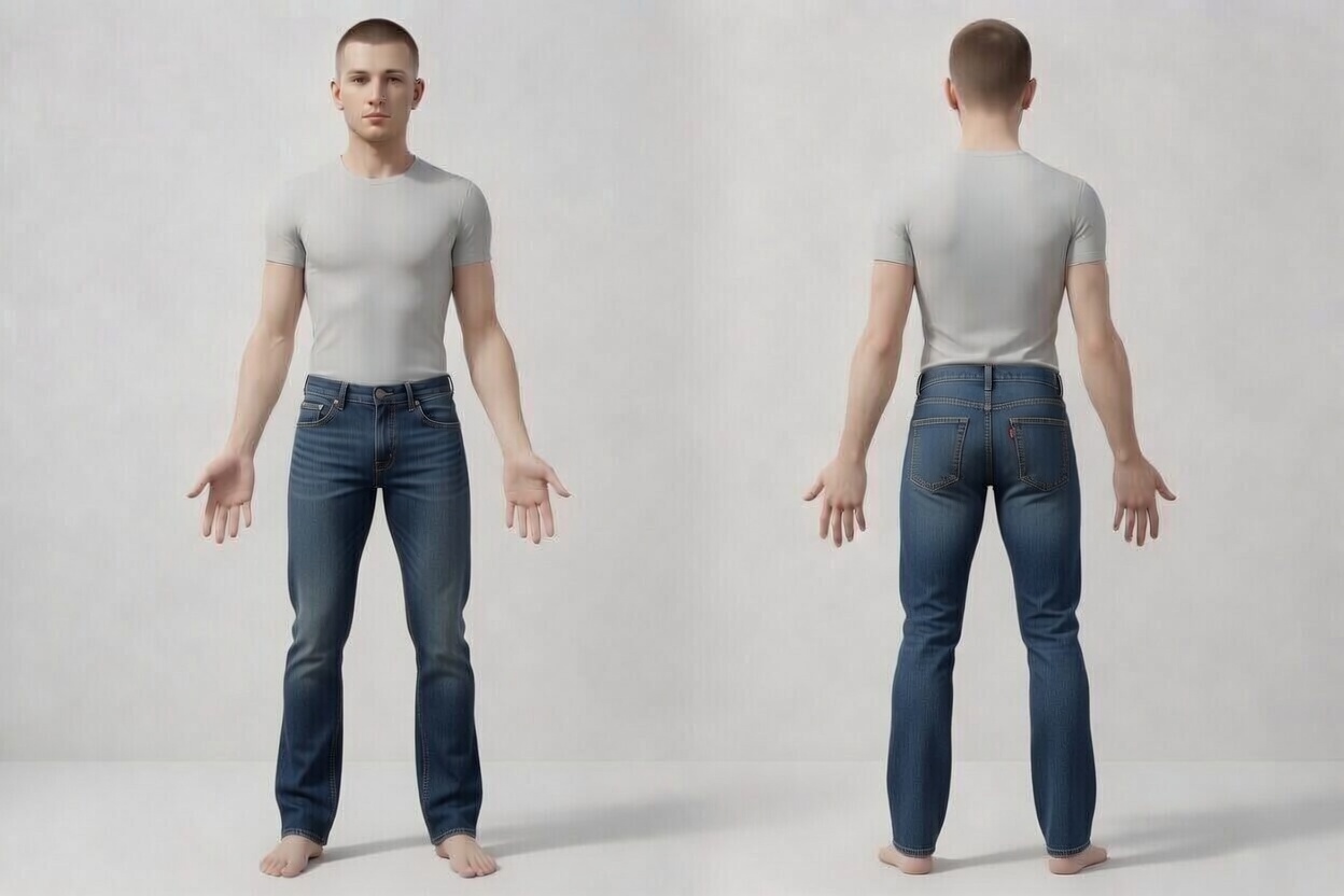 Anatomical reference: front and back views of a male figure